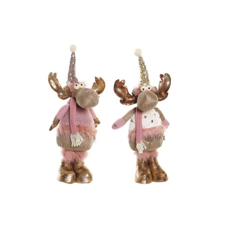 Adorno Navideño DKD Home Decor Blanco Rosa Dorado Reno 20 x 19 x 50 cm (2 Unidades)