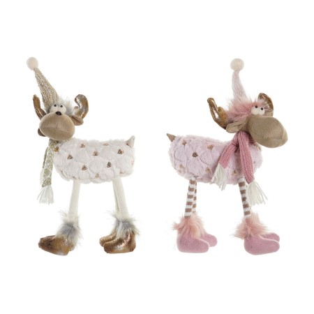 Adorno Navideño DKD Home Decor Blanco Rosa Reno 12 x 20 x 40 cm (2 Unidades)
