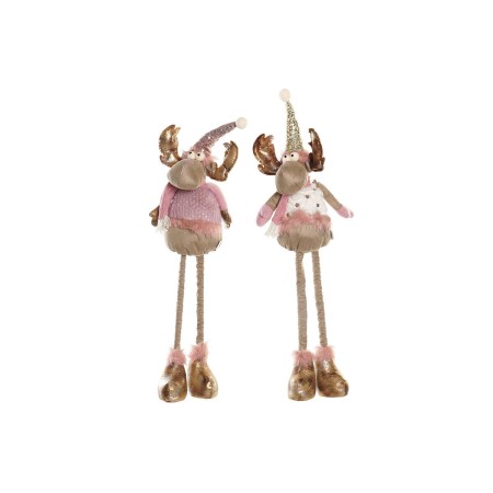 Décorations de Noël DKD Home Decor Blanc Rose Doré Renne 15 x 17 x 50 cm (2 Unités)