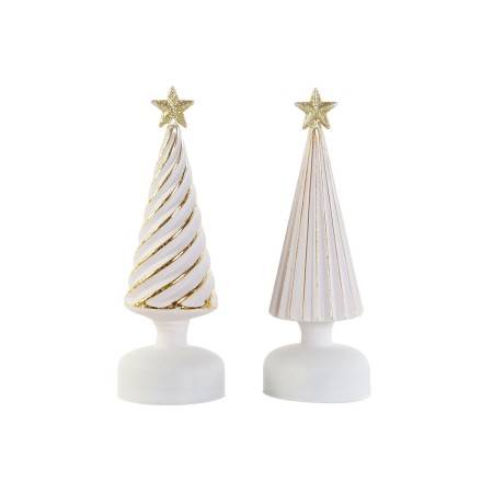 Adorno Navideño DKD Home Decor Blanco Dorado 9 x 9 x 25 cm (2 Unidades)