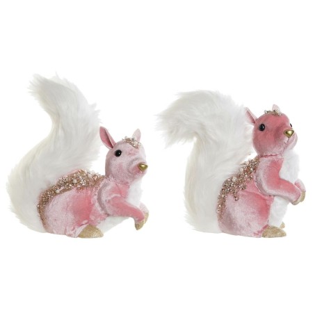 Adorno Navideño DKD Home Decor Blanco Rosa Ardilla 20 x 11 x 22 cm (2 Unidades)