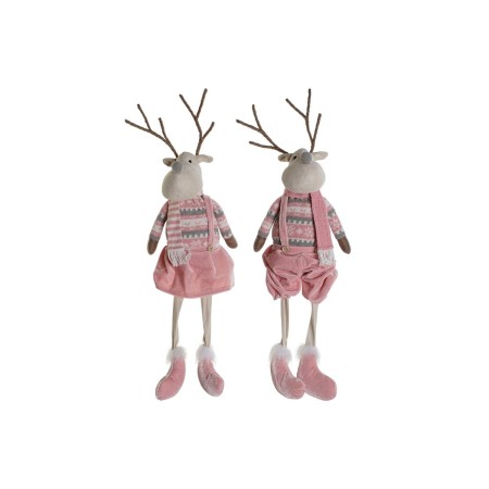 Décorations de Noël DKD Home Decor Blanc Marron Rose Renne 17 x 14 x 63,5 cm (2 Unités)
