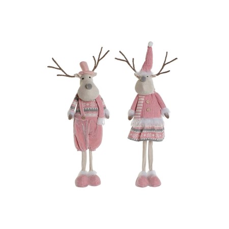 Adorno Navideño DKD Home Decor Blanco Marrón Rosa Reno 17 x 12 x 66 cm (2 Unidades)