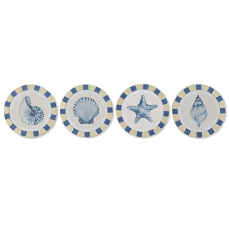 Decoración de Pared Home ESPRIT Azul Blanco Mediterráneo 30 x 3 x 30 cm (4 Unidades)