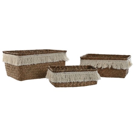 Juego de Cestas Home ESPRIT Blanco Natural Fibra natural Boho Desgastado (3 Piezas)