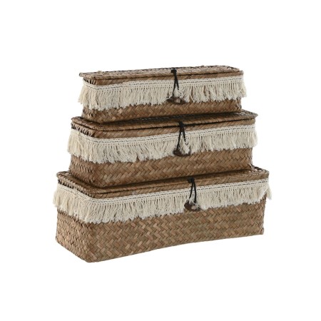 Juego de Cestas Home ESPRIT Blanco Natural Fibra natural Boho Desgastado (3 Piezas)