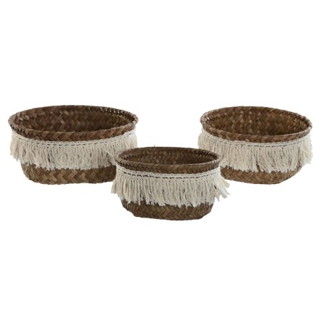 Juego de Cestas Home ESPRIT Blanco Natural Fibra natural Boho Desgastado (3 Piezas)
