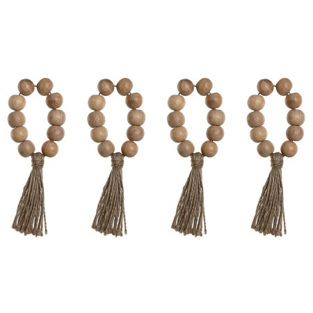Rond de serviette Home ESPRIT Naturel Jute Acacia Macramé 7,5 x 2 x 7,5 cm 4 Pièces