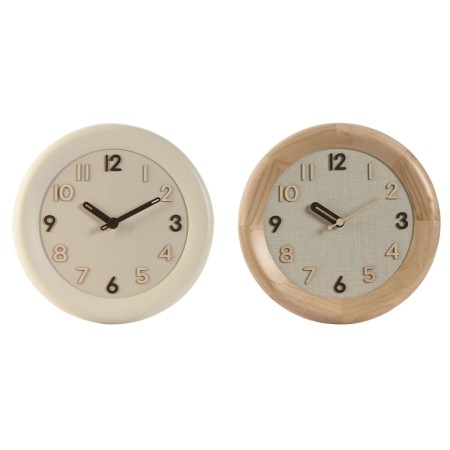Reloj de Pared Home ESPRIT Beige Natural Madera 30 x 5 x 30 cm (2 Unidades)