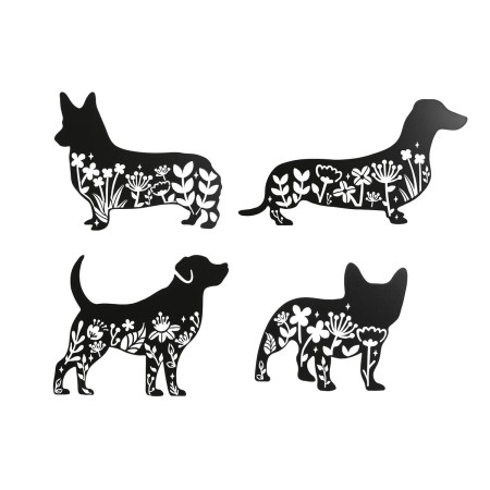 Decoración de Pared Home ESPRIT Negro Perro 40 x 1 x 33 cm (4 Unidades)