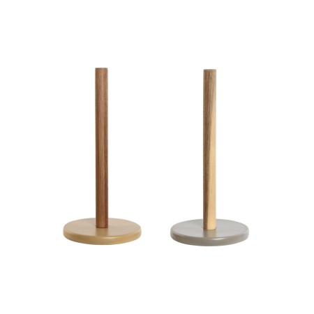 Portarrollo de Papel de Cocina Home ESPRIT Marrón Beige Gris Acacia Dolomita 15 x 15 x 31,5 cm (2 Unidades)