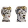 Cache-pot Home ESPRIT Bleu Blanc Doré Porcelaine 15 x 15 x 26 cm (2 Unités)