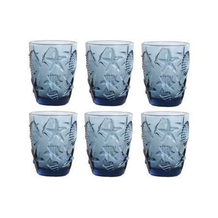 Set de Verres Home ESPRIT Bleu Verre méditerranéen Avec relief 290 ml (6 Unités)