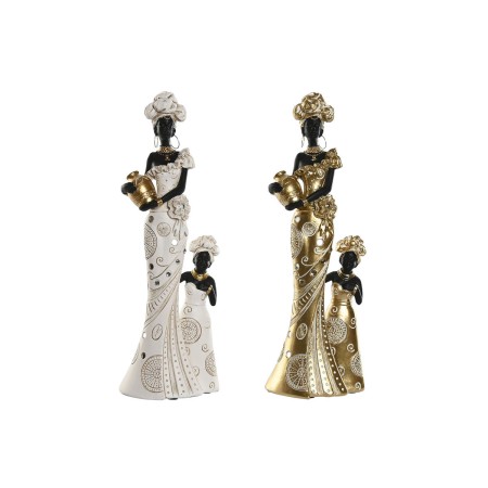 Figura Decorativa Home ESPRIT Blanco Negro Dorado Africana 10 x 7 x 31 cm (2 Unidades)