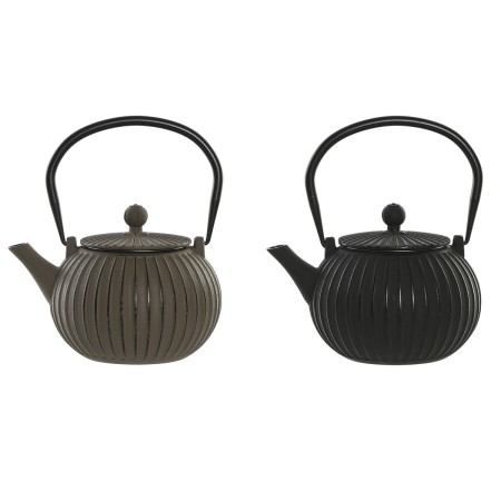 Théière Home ESPRIT Noir Beige Acier inoxydable Fer 1 L (2 Unités)