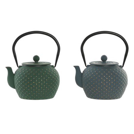 Théière Home ESPRIT Bleu Vert Acier inoxydable Fer 1 L (2 Unités)