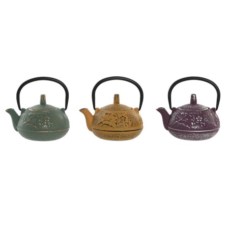 Tetera Home ESPRIT Amarillo Verde Lila Acero Inoxidable Hierro 300 ml (3 Unidades)