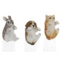Figura Decorativa Home ESPRIT Blanco Marrón Gris Naranja Animales 9 x 9 x 15,5 cm (3 Unidades)