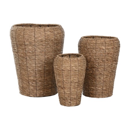 Macetero Home ESPRIT Marrón Metal Fibra Urbano 44 x 44 x 60 cm (3 Piezas)