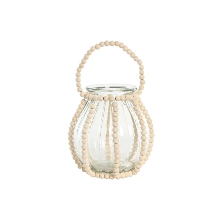 Bougeoir Home ESPRIT Transparent Naturel Marron Clair Bois Verre 22 x 22 x 22 cm
