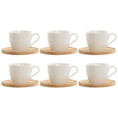 Jeu de 6 tasses avec plat Home ESPRIT Blanc Naturel Bambou Porcelaine 220 ml