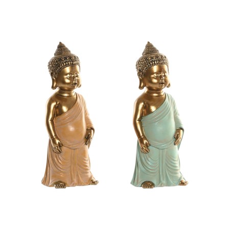 Figura Decorativa Home ESPRIT Verde Rosa Buda Oriental 10 x 8 x 24 cm (2 Unidades)