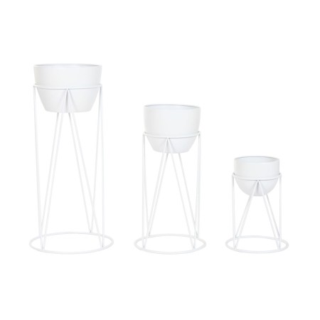 Cache-pot Home ESPRIT Blanc Métal Urbaine 38 x 38 x 80 cm (3 Pièces)