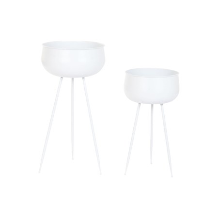 Cache-pot Home ESPRIT Blanc Métal Urbaine 34 x 34 x 70 cm (2 Pièces)