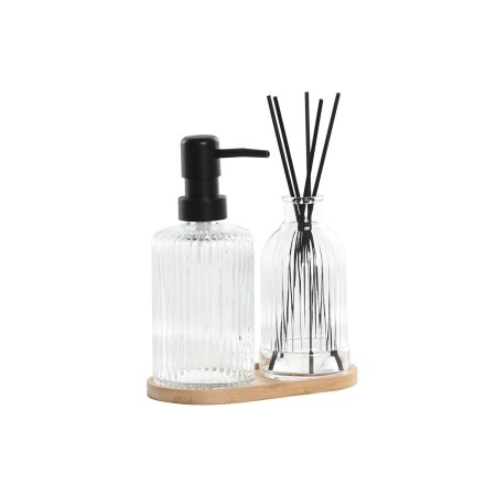 Ensemble de Bain Home ESPRIT Noir Transparent Bambou Verre Moderne 3 Pièces