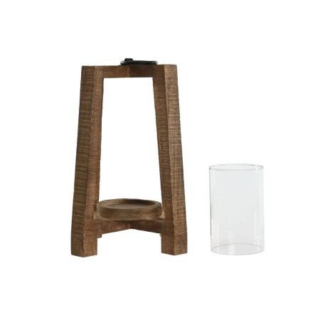 Portavelas Home ESPRIT Natural Cristal Madera de mango 25 x 25 x 35 cm