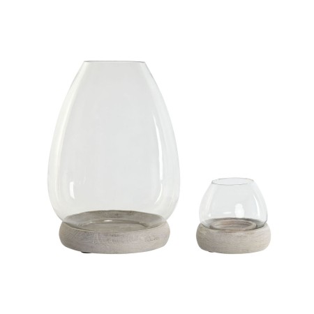 Portavelas Home ESPRIT Blanco Natural Cristal Madera de mango 30 x 30 x 40 cm (2 Unidades)
