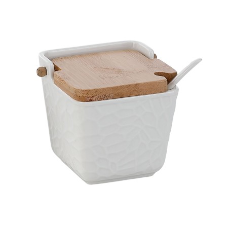 Sucrier Home ESPRIT Blanc Naturel Bambou Porcelaine 10,5 x 9 x 9 cm