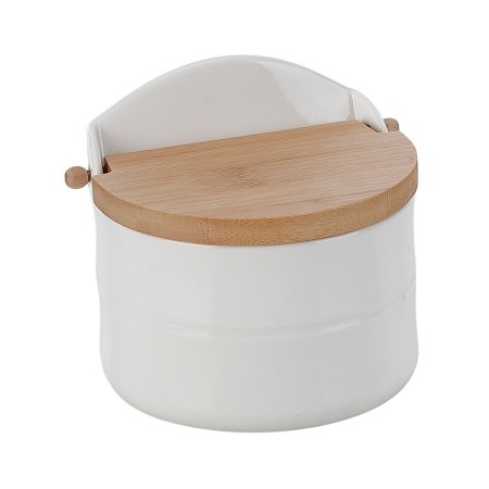 Salero con Tapa Home ESPRIT Blanco Natural Bambú Porcelana 12 x 10 x 11 cm