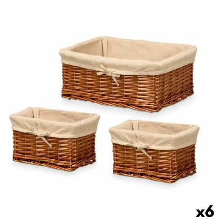 Lot de paniers Kipit HX31449S/3 Naturel Polyester osier Tissu 50 % coton 39 x 16 x 30 cm (6 Unités)