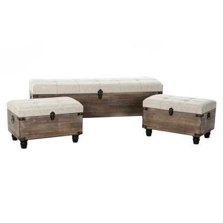 Banc de Pied de Lit DKD Home Decor Marron Crème 3 Pièces Bois Polyester Traditionnel (119 x 41 x 42 cm) (3 pcs)