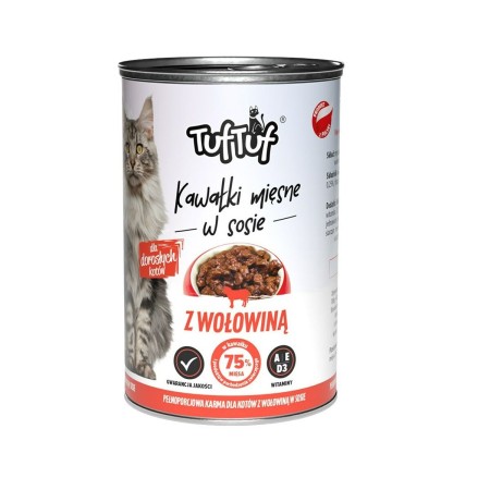 Aliments pour chat Tuftuf Pieces of meat in sauce with beef Viande de bœuf 415 g