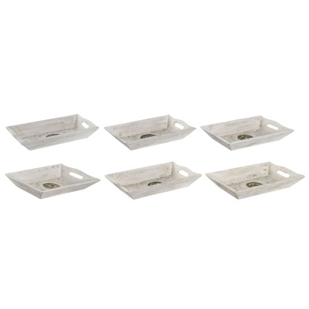 Vide-poches DKD Home Decor Blanc Doré Aluminium Bois de manguier Eléphant Buda Indien 24 x 15 x 4 cm (6 Unités)