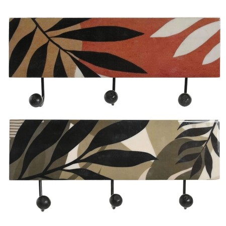 Perchero de Pared DKD Home Decor Multicolor Hierro Madera de mango Tropical Hoja de planta Lacado 38 x 5 x 18 cm (2 Unidades)