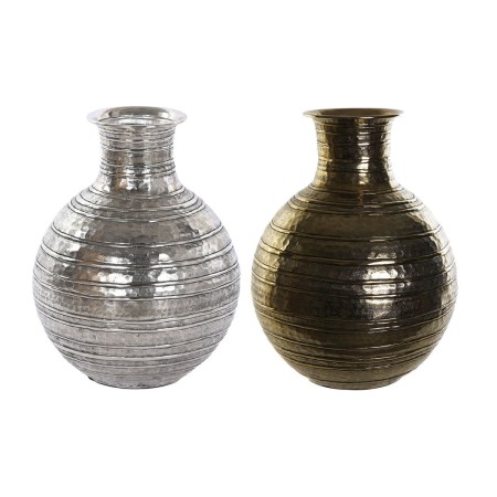 Jarrón DKD Home Decor Dorado Plateado Aluminio Moderno Acabado envejecido 38 x 38 x 50 cm (2 Unidades)