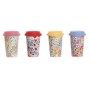 Taza con Tapa DKD Home Decor Multicolor Flores 400 ml (4 Unidades)