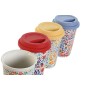 Taza con Tapa DKD Home Decor Multicolor Flores 400 ml (4 Unidades)