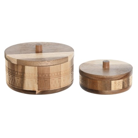 Boîte à bijoux Home ESPRIT Naturel Bois 15 x 15 x 9 cm (2 Unités)