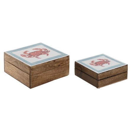 Caja-Joyero Home ESPRIT Multicolor Madera de mango 17,5 x 17,5 x 8 cm (2 Unidades)