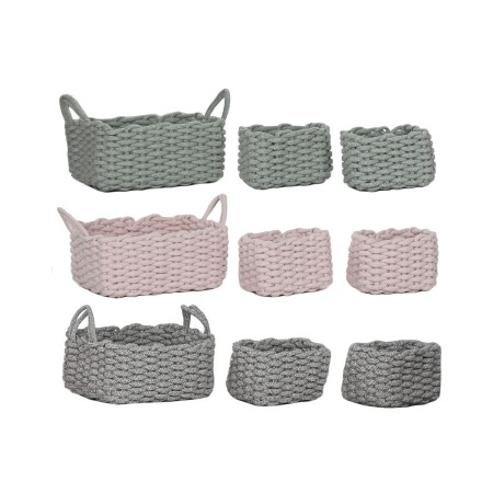 Juego de Cestas Home ESPRIT Beige Gris Rosa Cuerda (3 Piezas) (3 Unidades)