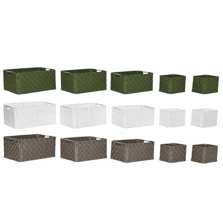 Juego de Cestas Home ESPRIT Verde Gris Crema Metal Polipropileno (3 Unidades)