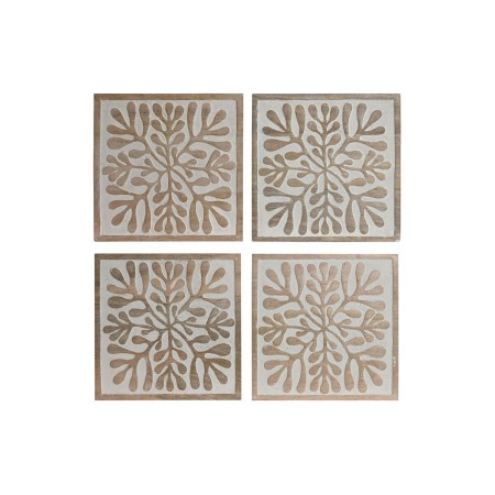 Decoración de Pared Home ESPRIT Blanco Natural Floral 60 x 2,5 x 60 cm (4 Piezas)