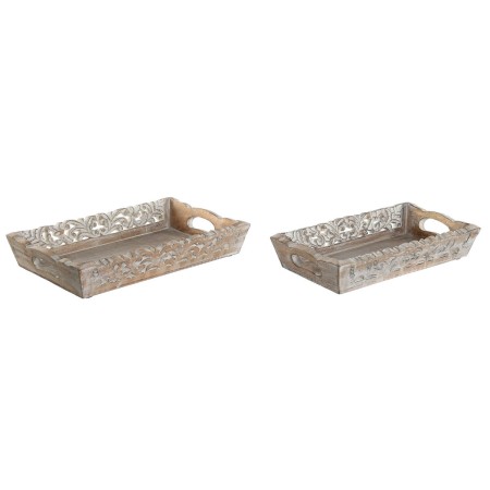 Jeux de plateaux Home ESPRIT Blanc Naturel Indien Décapé 40,5 x 25,5 x 6,5 cm (2 Unités)