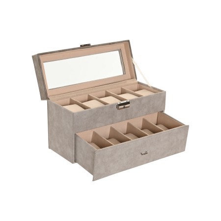 Caja-Joyero Home ESPRIT Gris Poliuretano Cristal Madera MDF 27,5 x 11 x 15 cm