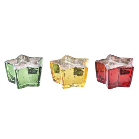 Bougie DKD Home Decor Jaune Rouge Vert Étoile Noël 10 x 10 x 5,5 cm (3 Unités)