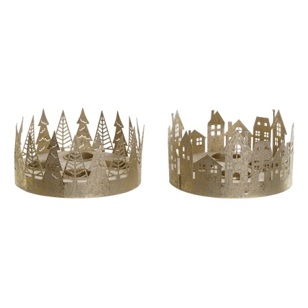 Bougeoir DKD Home Decor Doré Naturel Métal 16,5 x 16,5 x 8,5 cm (2 Unités)